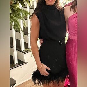 Elegant Black Feathered Women's Dress
